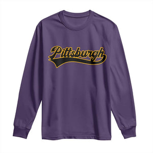 Vintage Pittsburgh Long Sleeve Shirt Varsity Script Retro Sports Jersey Style Baseball Fans TS10 Purple Print Your Wear