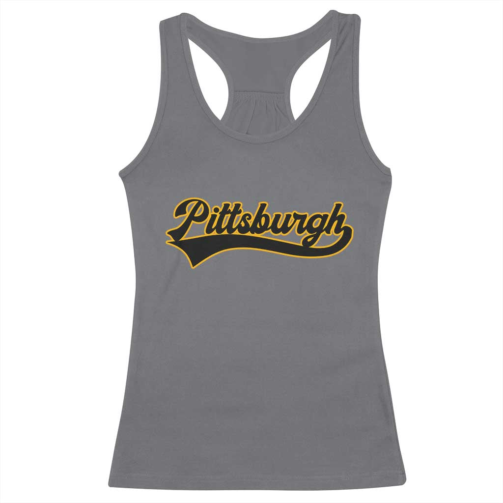 Vintage Pittsburgh Racerback Tank Top Varsity Script Retro Sports Jersey Style Baseball Fans TS10 Charcoal Print Your Wear