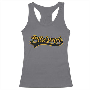 Vintage Pittsburgh Racerback Tank Top Varsity Script Retro Sports Jersey Style Baseball Fans TS10 Charcoal Print Your Wear
