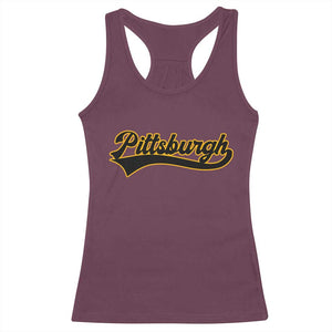 Vintage Pittsburgh Racerback Tank Top Varsity Script Retro Sports Jersey Style Baseball Fans TS10 Maroon Print Your Wear