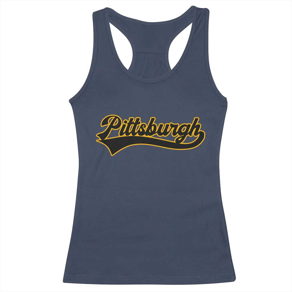 Vintage Pittsburgh Racerback Tank Top Varsity Script Retro Sports Jersey Style Baseball Fans TS10 Navy Print Your Wear