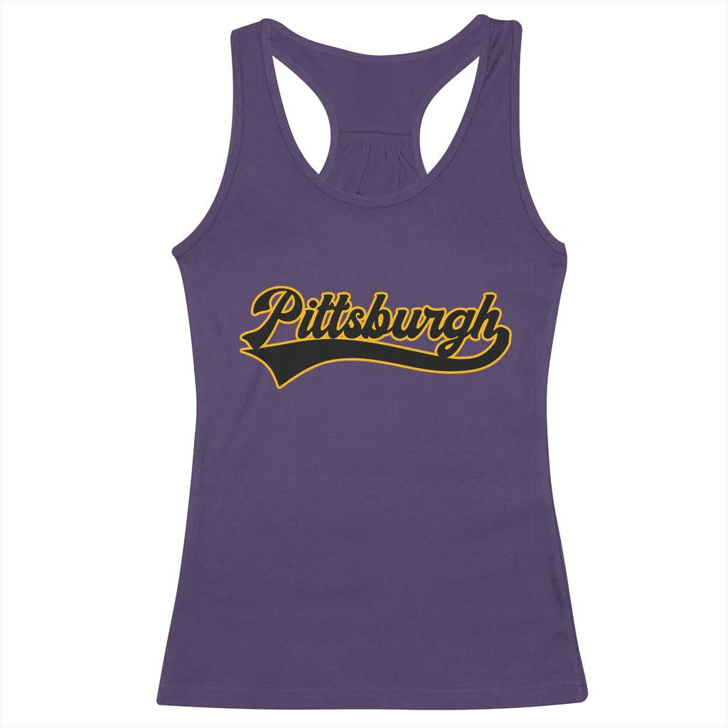 Vintage Pittsburgh Racerback Tank Top Varsity Script Retro Sports Jersey Style Baseball Fans TS10 Purple Print Your Wear
