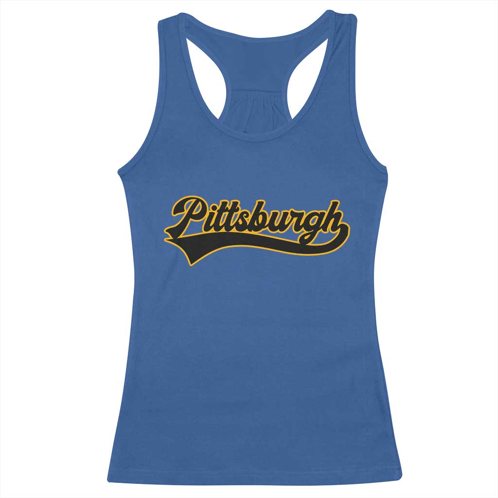 Vintage Pittsburgh Racerback Tank Top Varsity Script Retro Sports Jersey Style Baseball Fans TS10 Royal Blue Print Your Wear