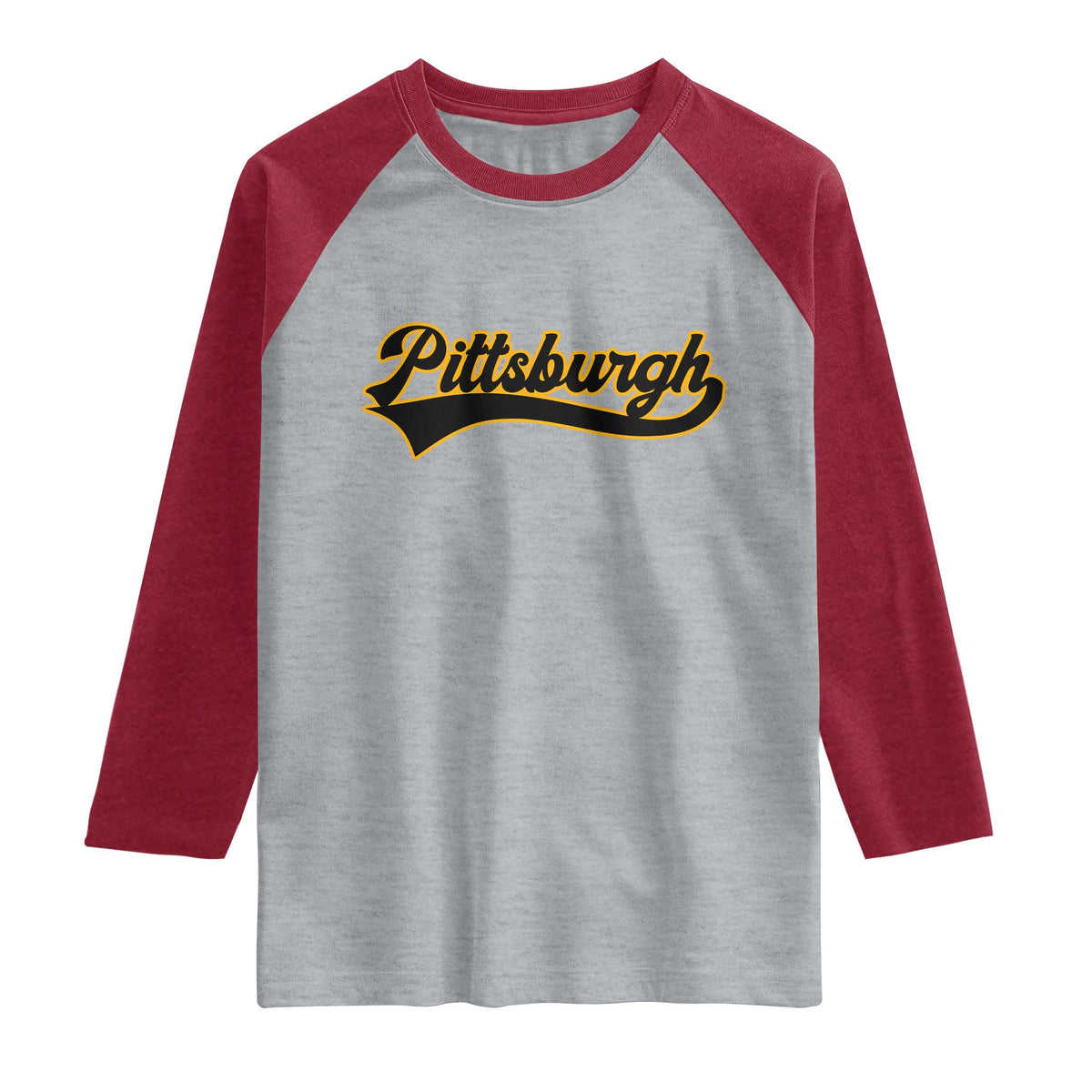 Vintage Pittsburgh Raglan Shirt Varsity Script Retro Sports Jersey Style Baseball Fans TS10 Heather Gray Heather Red Print Your Wear