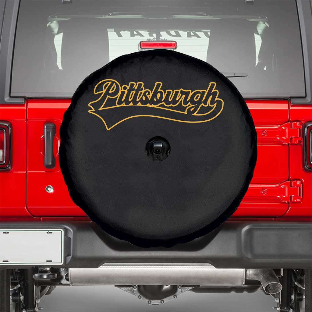 Vintage Pittsburgh Spare Tire Cover Varsity Script Retro Sports Jersey Style Baseball Fans TS10 Black Print Your Wear