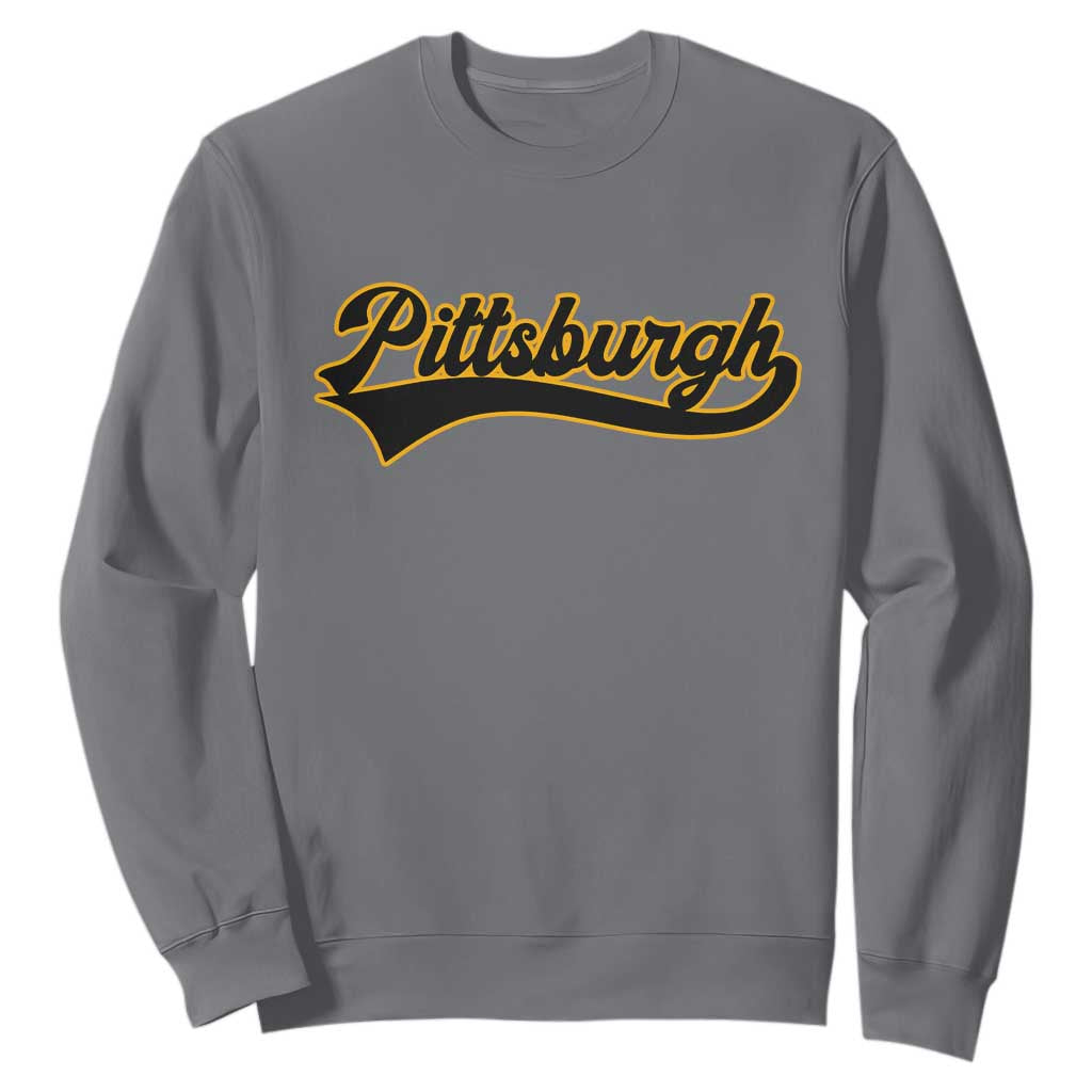 Vintage Pittsburgh Sweatshirt Varsity Script Retro Sports Jersey Style Baseball Fans TS10 Charcoal Print Your Wear