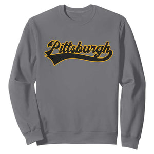 Vintage Pittsburgh Sweatshirt Varsity Script Retro Sports Jersey Style Baseball Fans TS10 Charcoal Print Your Wear