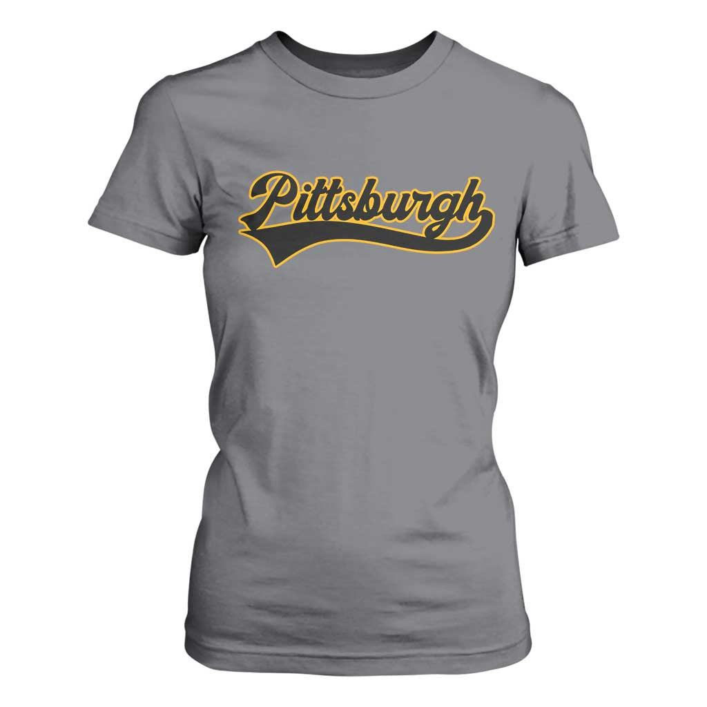 Vintage Pittsburgh T Shirt For Women Varsity Script Retro Sports Jersey Style Baseball Fans TS10 Charcoal Print Your Wear