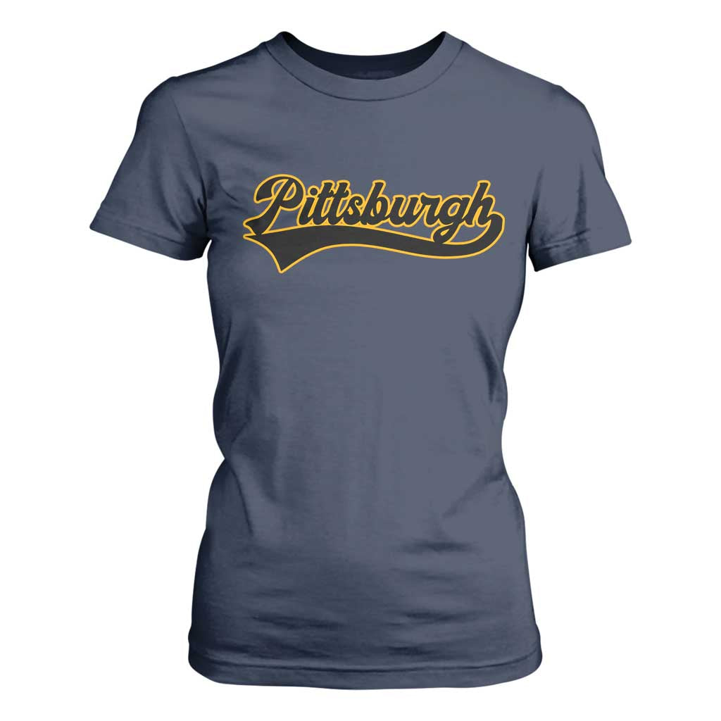 Vintage Pittsburgh T Shirt For Women Varsity Script Retro Sports Jersey Style Baseball Fans TS10 Navy Print Your Wear