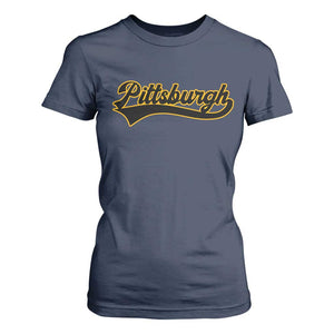 Vintage Pittsburgh T Shirt For Women Varsity Script Retro Sports Jersey Style Baseball Fans TS10 Navy Print Your Wear