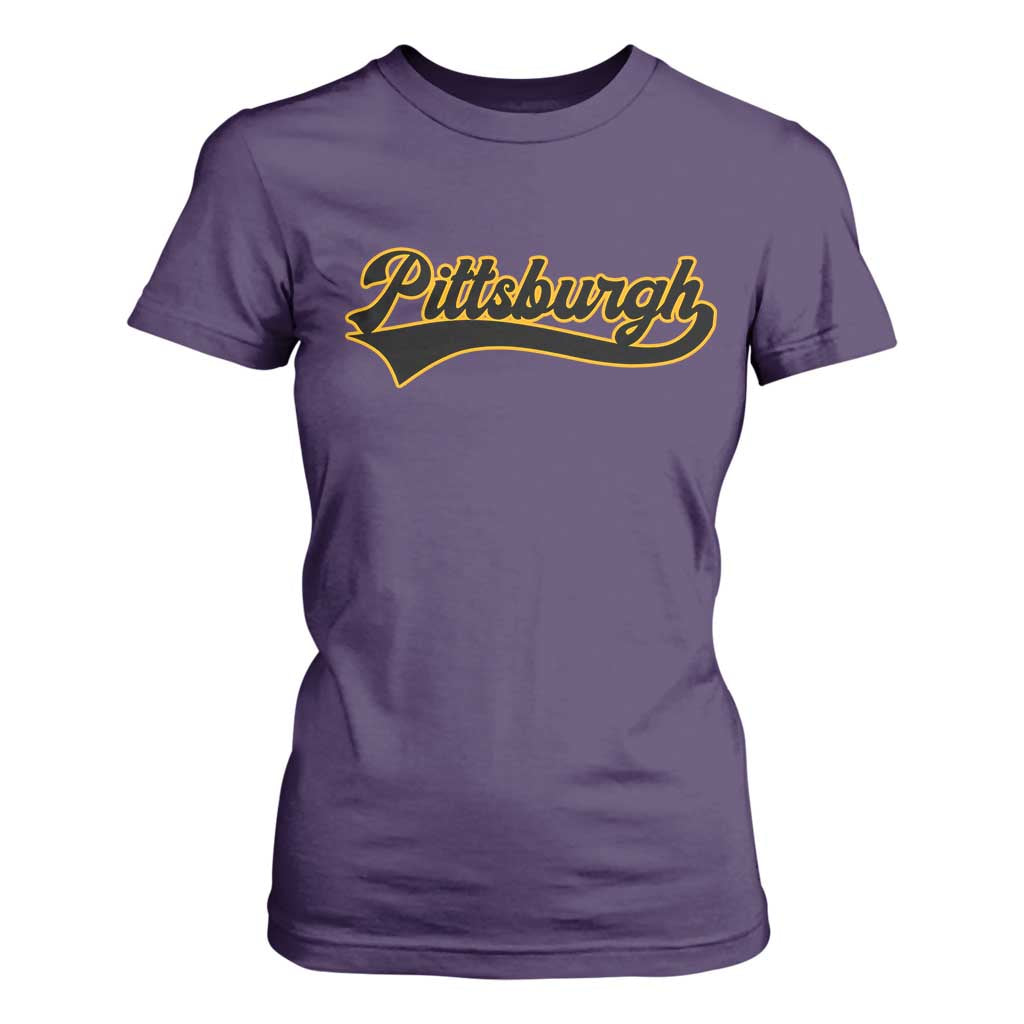 Vintage Pittsburgh T Shirt For Women Varsity Script Retro Sports Jersey Style Baseball Fans TS10 Purple Print Your Wear