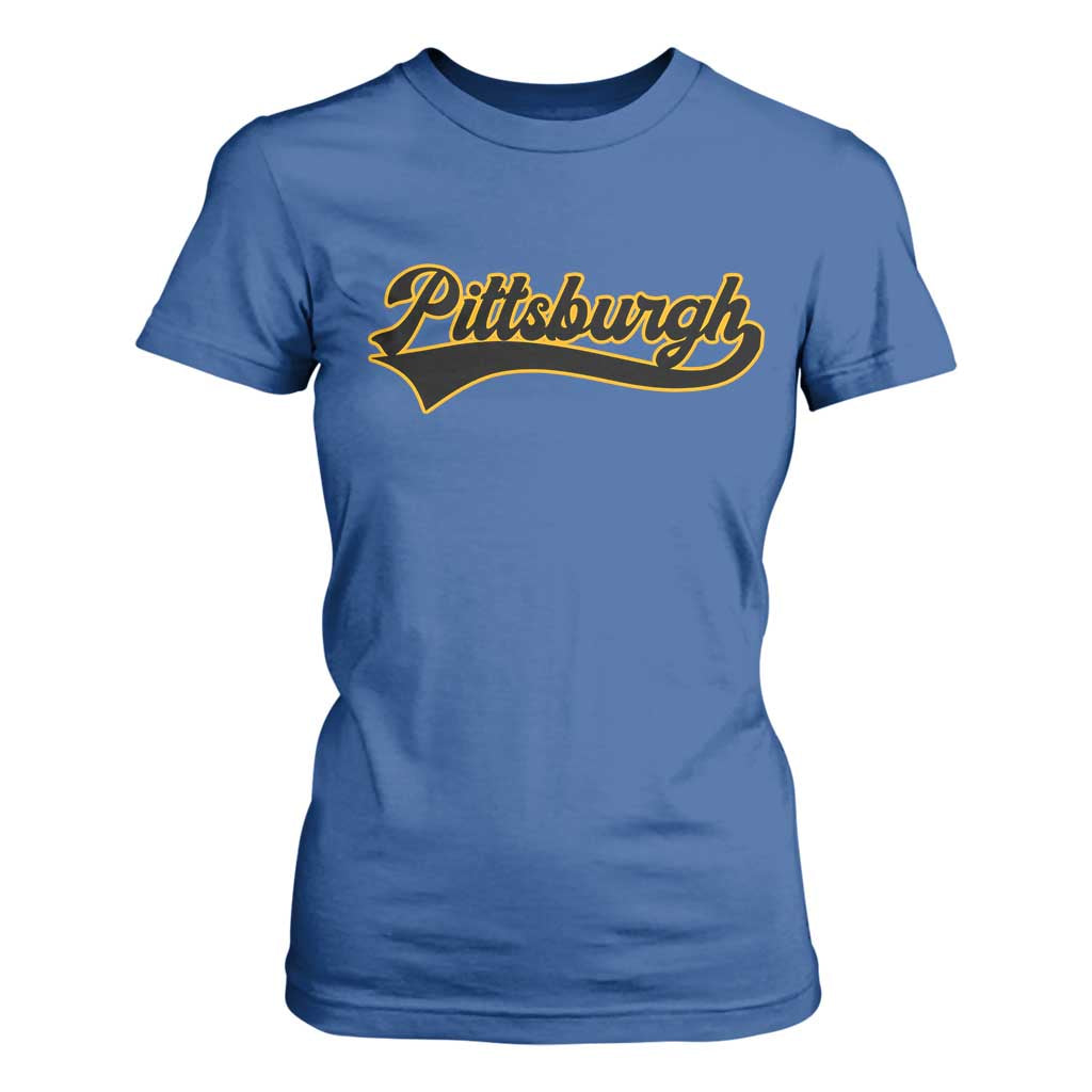 Vintage Pittsburgh T Shirt For Women Varsity Script Retro Sports Jersey Style Baseball Fans TS10 Royal Blue Print Your Wear