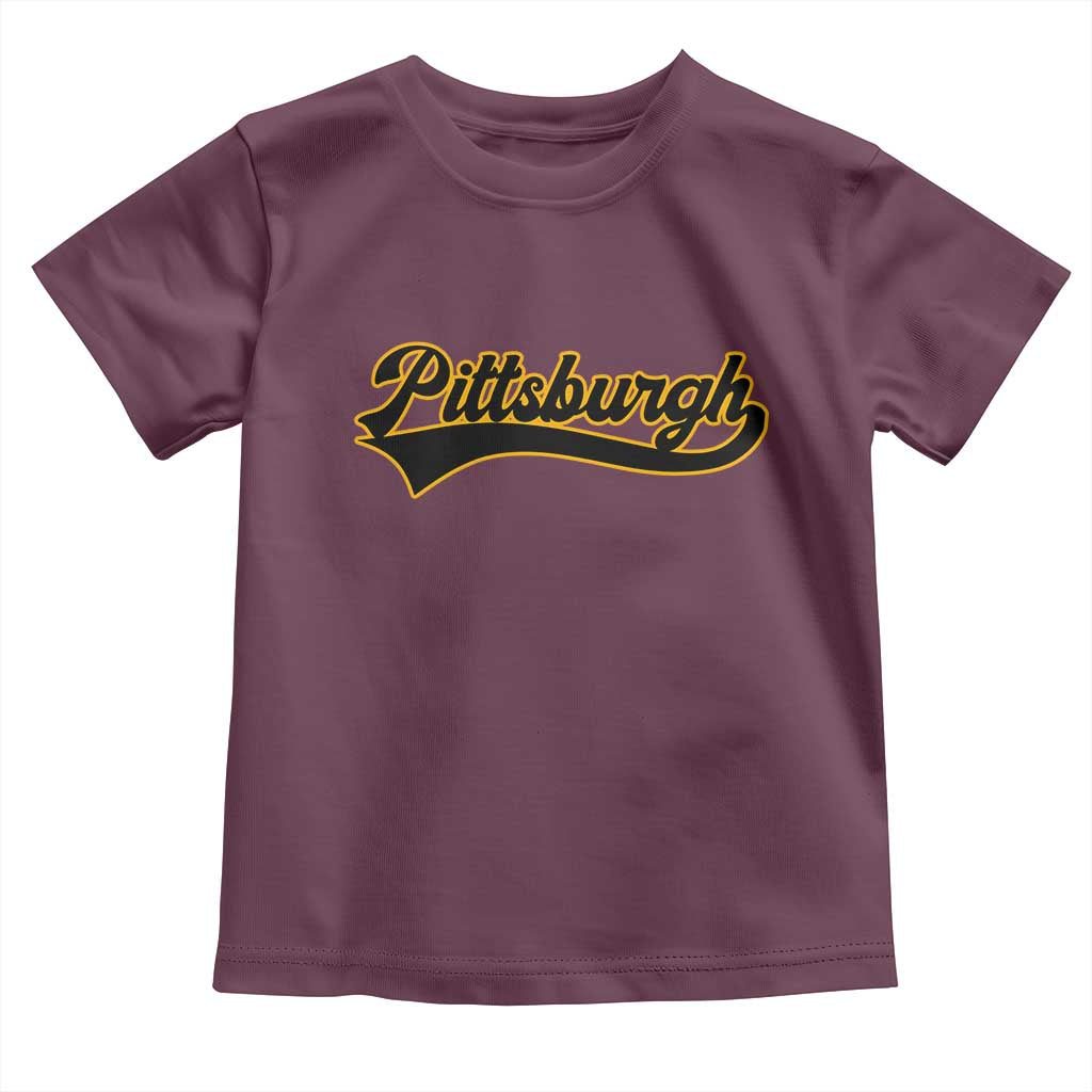 Vintage Pittsburgh Toddler T Shirt Varsity Script Retro Sports Jersey Style Baseball Fans TS10 Maroon Print Your Wear