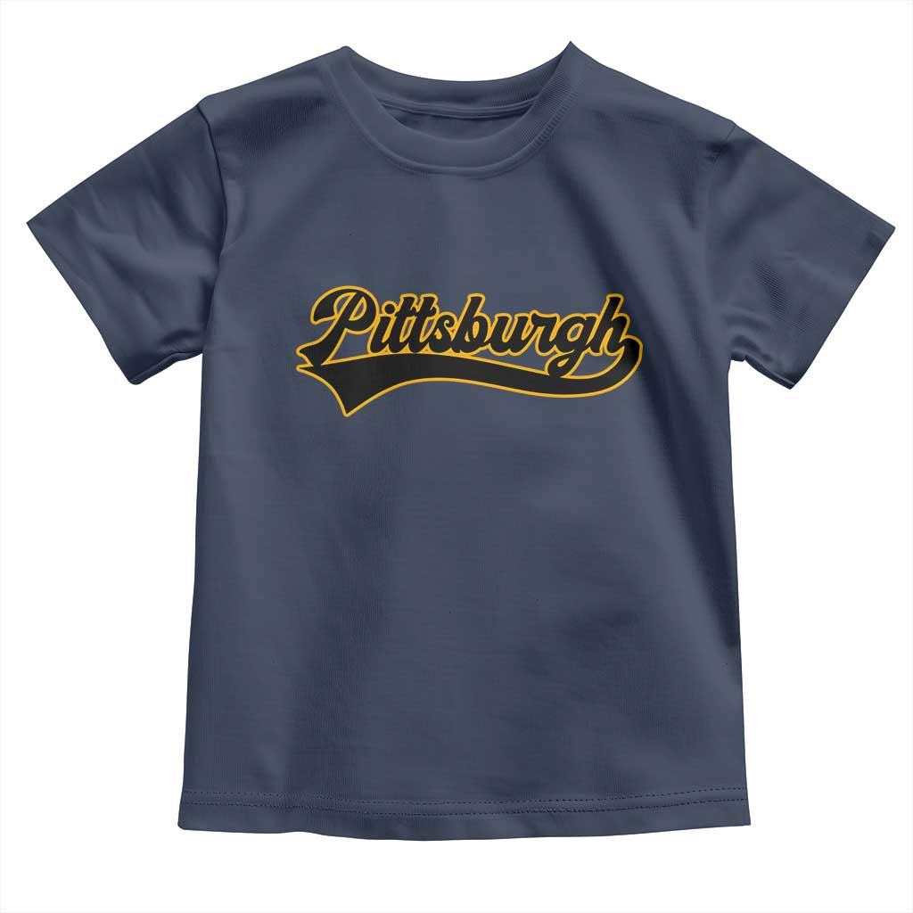 Vintage Pittsburgh Toddler T Shirt Varsity Script Retro Sports Jersey Style Baseball Fans TS10 Navy Print Your Wear
