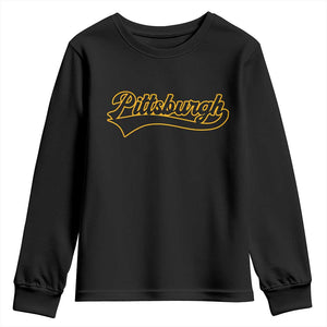 Vintage Pittsburgh Youth Sweatshirt Varsity Script Retro Sports Jersey Style Baseball Fans TS10 Black Print Your Wear