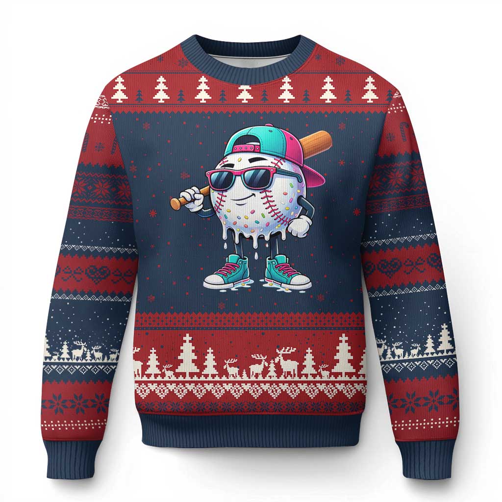 Baseball Life Style Ugly Christmas Sweater Youth Drip Baseball Boys Kid TS10 Navy Red Print Your Wear