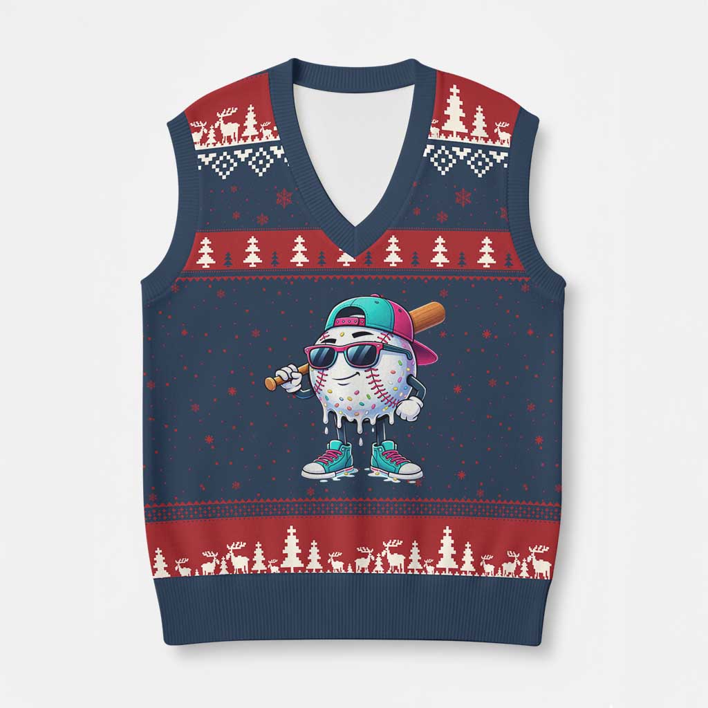 Baseball Life Style V-Neck Knit Sweater Vest Youth Drip Baseball Boys Kid TS10 Navy Red Print Your Wear