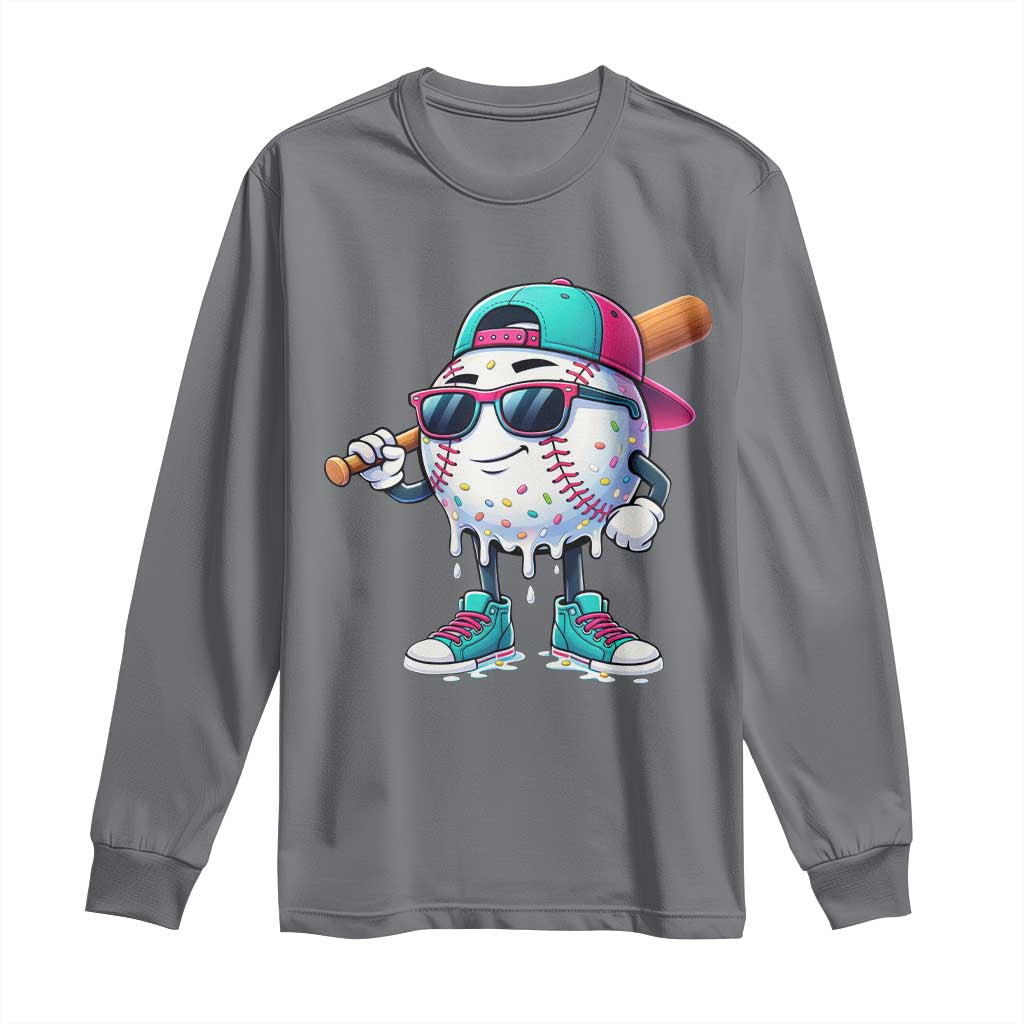 Baseball Life Style Long Sleeve Shirt Youth Drip Baseball Boys Kid TS10 Charcoal Print Your Wear