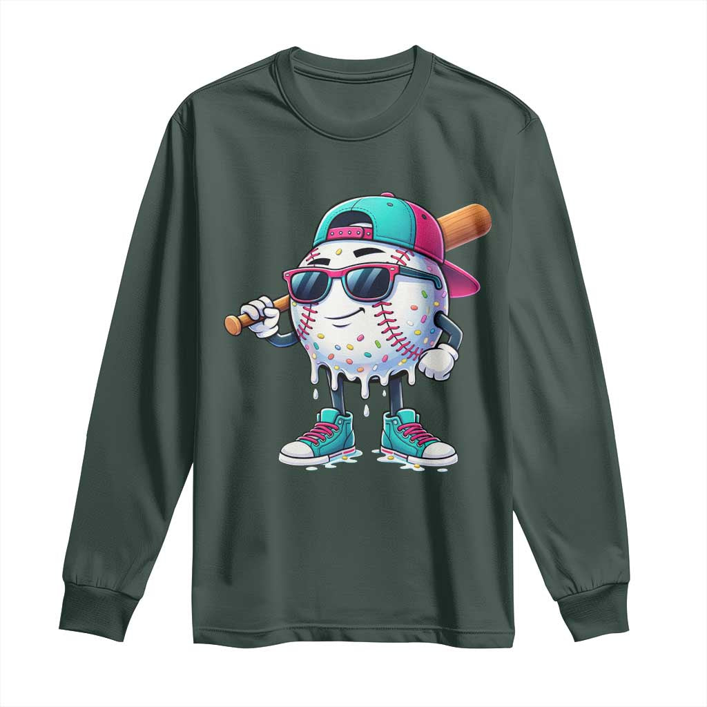 Baseball Life Style Long Sleeve Shirt Youth Drip Baseball Boys Kid TS10 Dark Forest Green Print Your Wear
