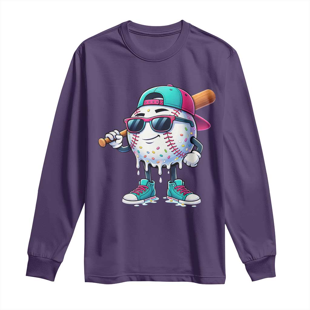 Baseball Life Style Long Sleeve Shirt Youth Drip Baseball Boys Kid TS10 Purple Print Your Wear