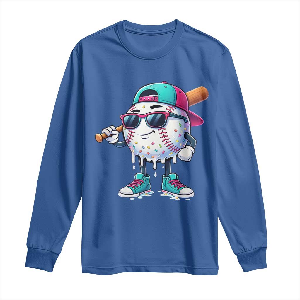 Baseball Life Style Long Sleeve Shirt Youth Drip Baseball Boys Kid TS10 Royal Blue Print Your Wear