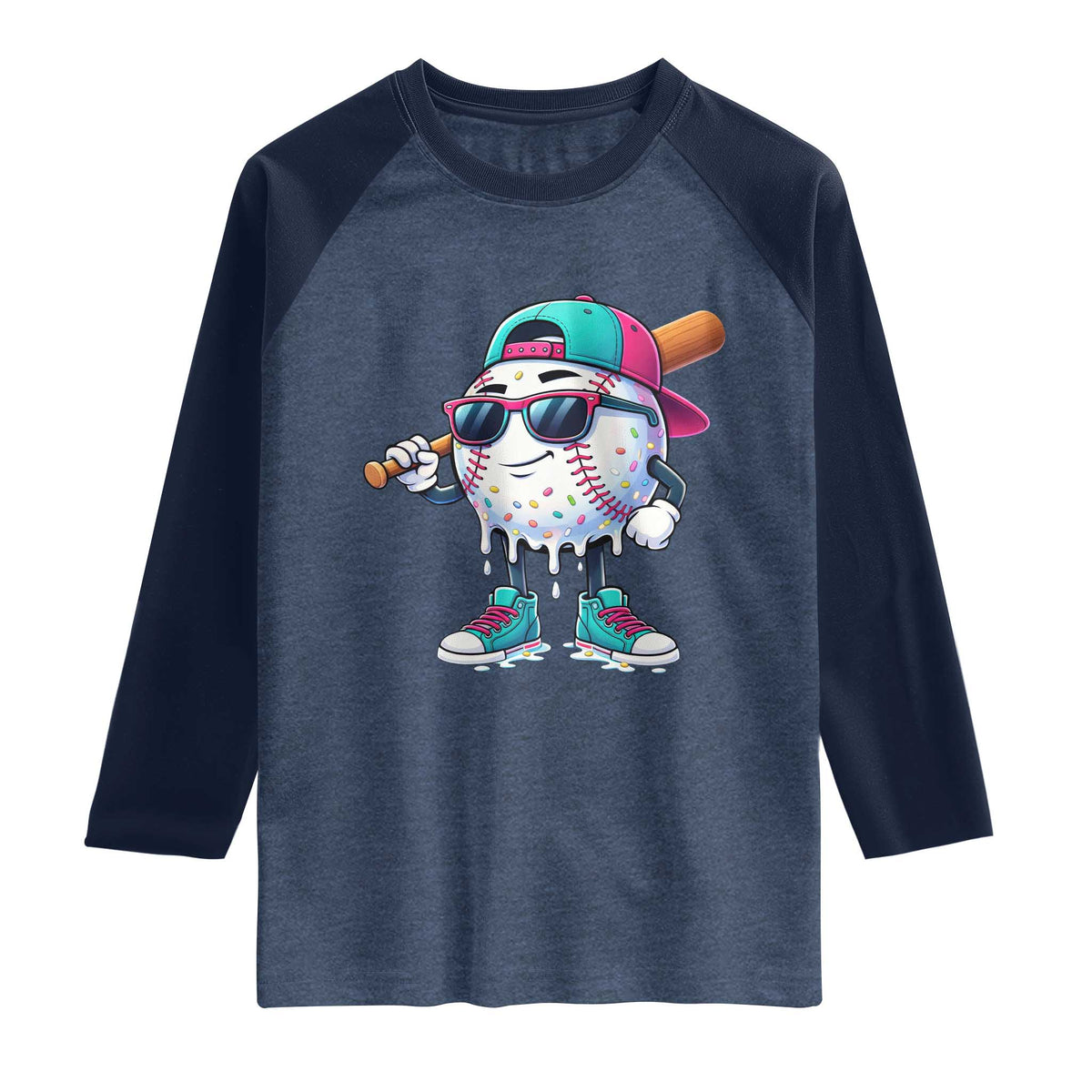 Baseball Life Style Raglan Shirt Youth Drip Baseball Boys Kid TS10 Heather Denim Navy Print Your Wear