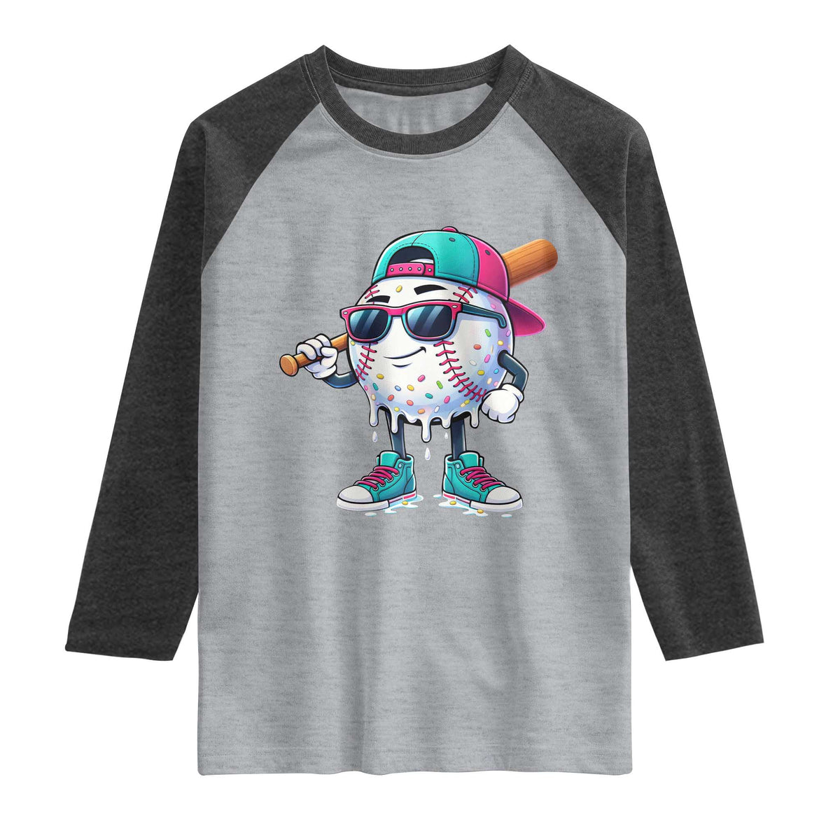 Baseball Life Style Raglan Shirt Youth Drip Baseball Boys Kid TS10 Heather Gray Heather Charcoal Print Your Wear