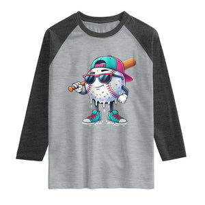 Baseball Life Style Raglan Shirt Youth Drip Baseball Boys Kid TS10 Heather Gray Heather Charcoal Print Your Wear