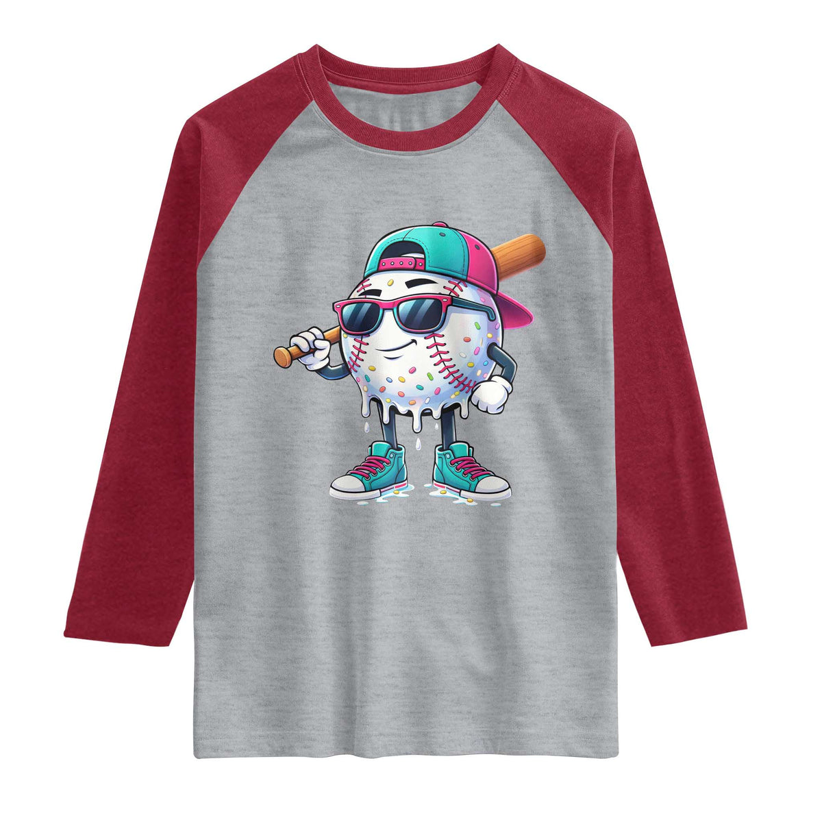 Baseball Life Style Raglan Shirt Youth Drip Baseball Boys Kid TS10 Heather Gray Heather Red Print Your Wear