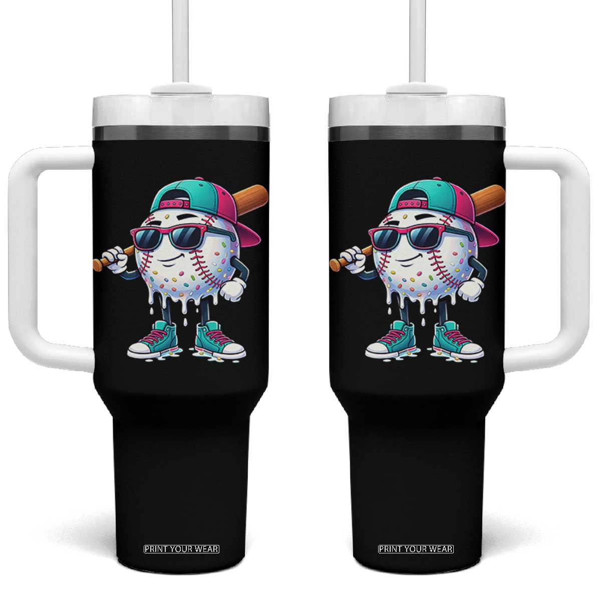 Baseball Life Style Tumbler With Handle Youth Drip Baseball Boys Kid TS10 One Size: 40 oz Black Print Your Wear