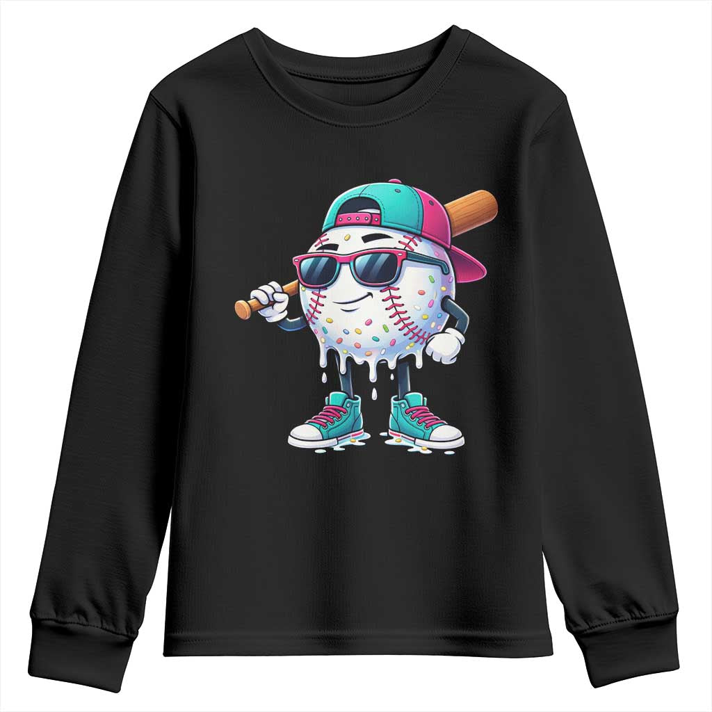 Baseball Life Style Youth Sweatshirt Youth Drip Baseball Boys Kid TS10 Black Print Your Wear