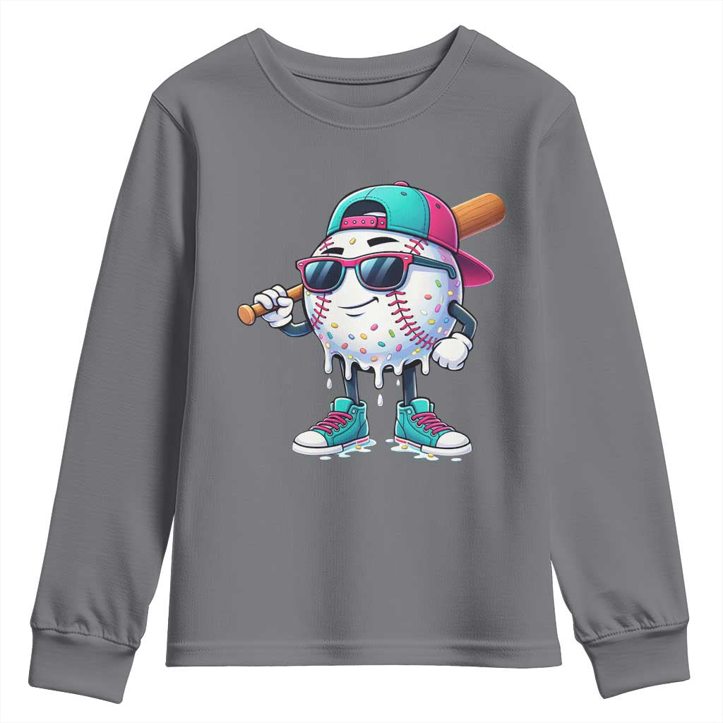 Baseball Life Style Youth Sweatshirt Youth Drip Baseball Boys Kid TS10 Charcoal Print Your Wear