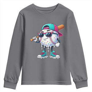 Baseball Life Style Youth Sweatshirt Youth Drip Baseball Boys Kid TS10 Charcoal Print Your Wear