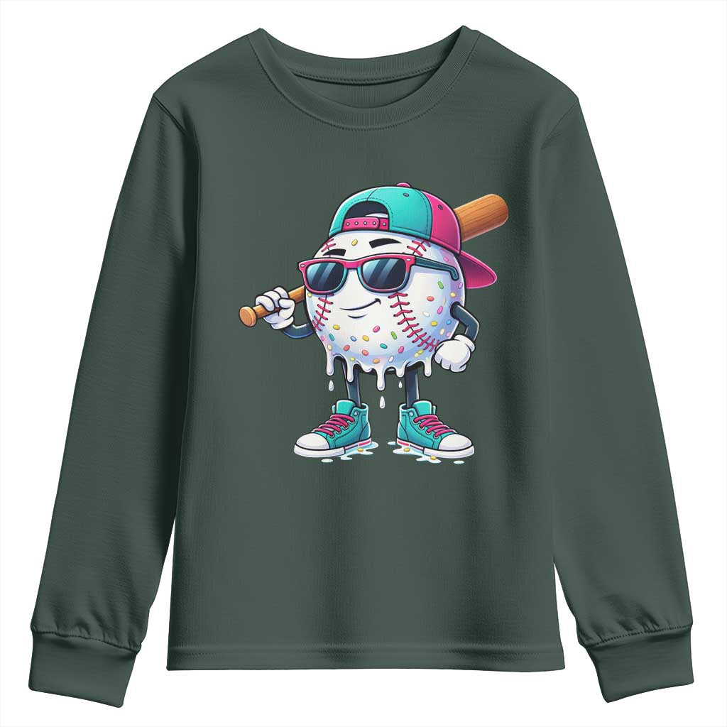 Baseball Life Style Youth Sweatshirt Youth Drip Baseball Boys Kid TS10 Dark Forest Green Print Your Wear
