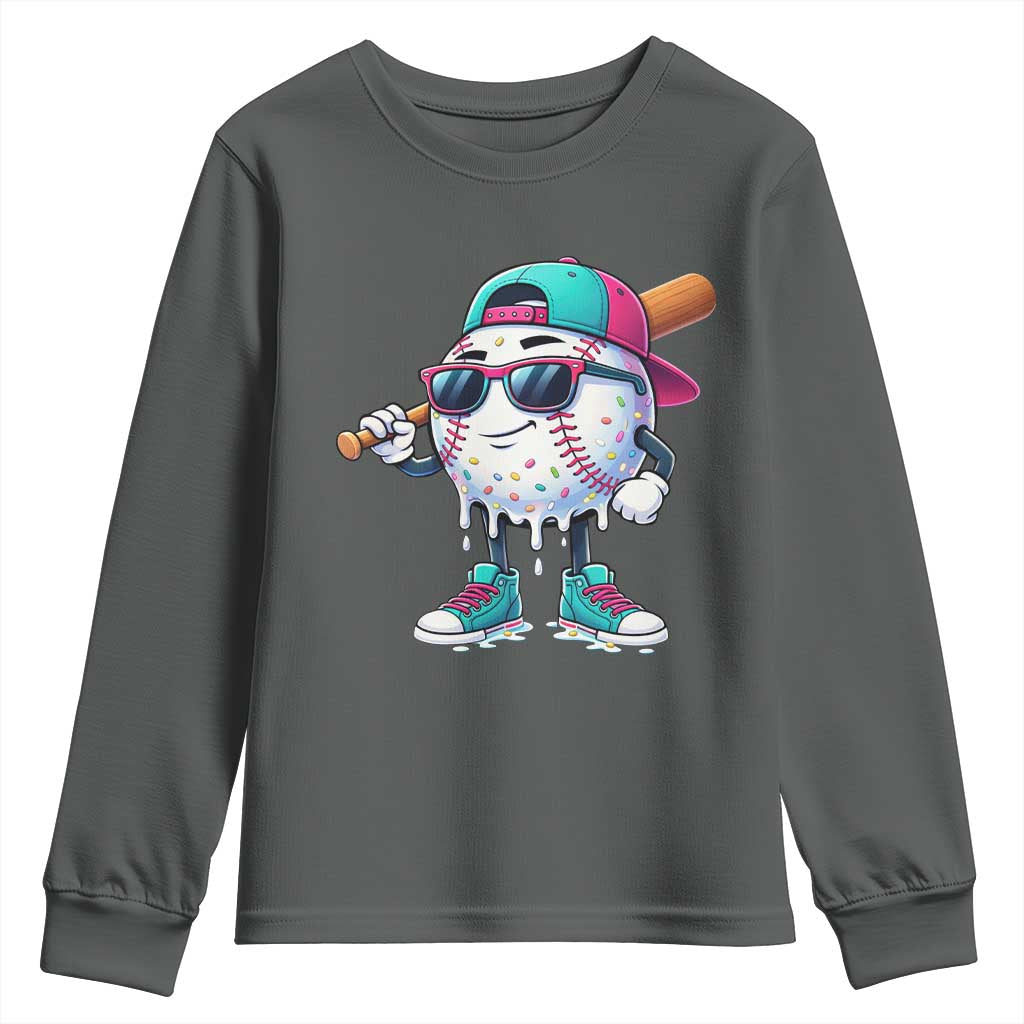 Baseball Life Style Youth Sweatshirt Youth Drip Baseball Boys Kid TS10 Dark Heather Print Your Wear