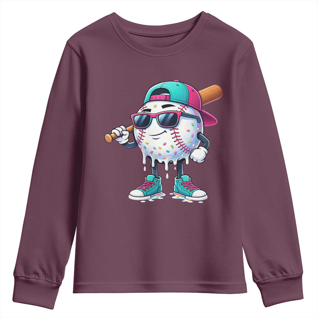 Baseball Life Style Youth Sweatshirt Youth Drip Baseball Boys Kid TS10 Maroon Print Your Wear