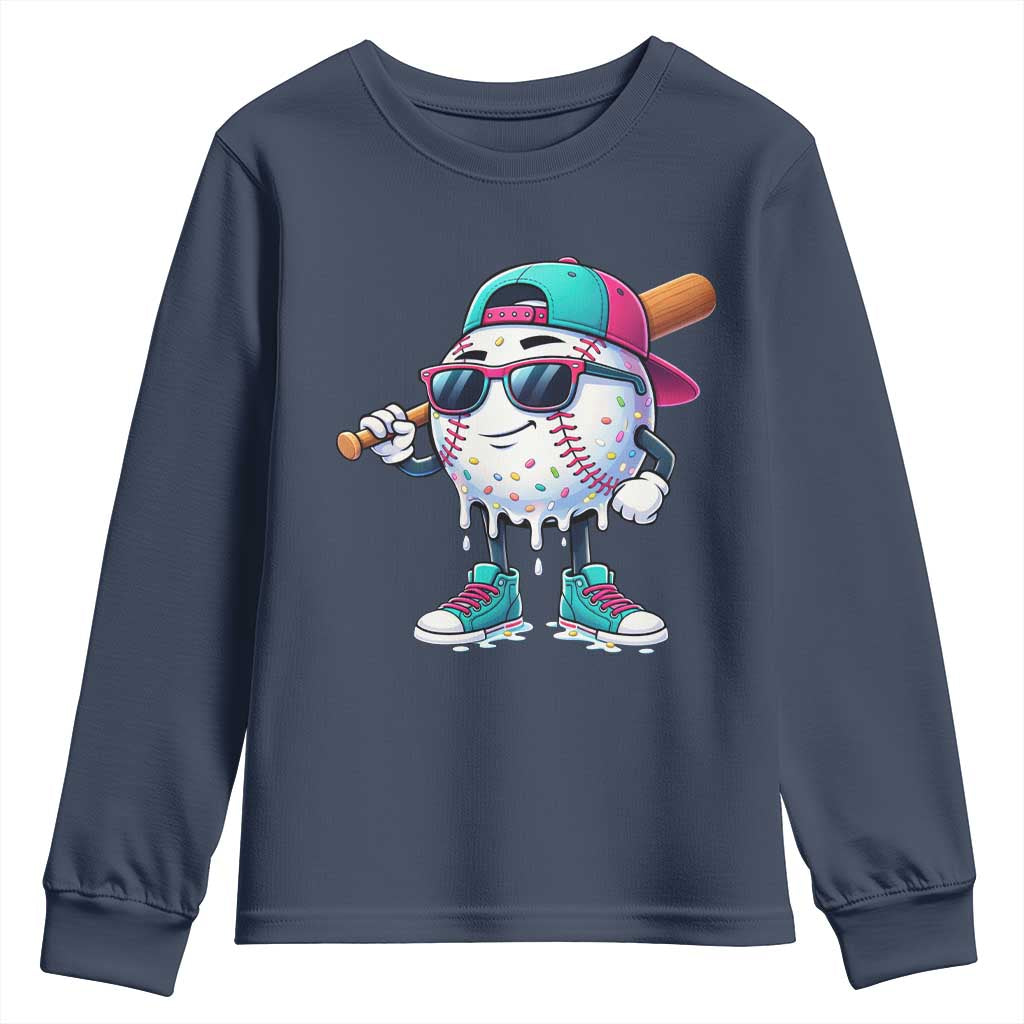 Baseball Life Style Youth Sweatshirt Youth Drip Baseball Boys Kid TS10 Navy Print Your Wear