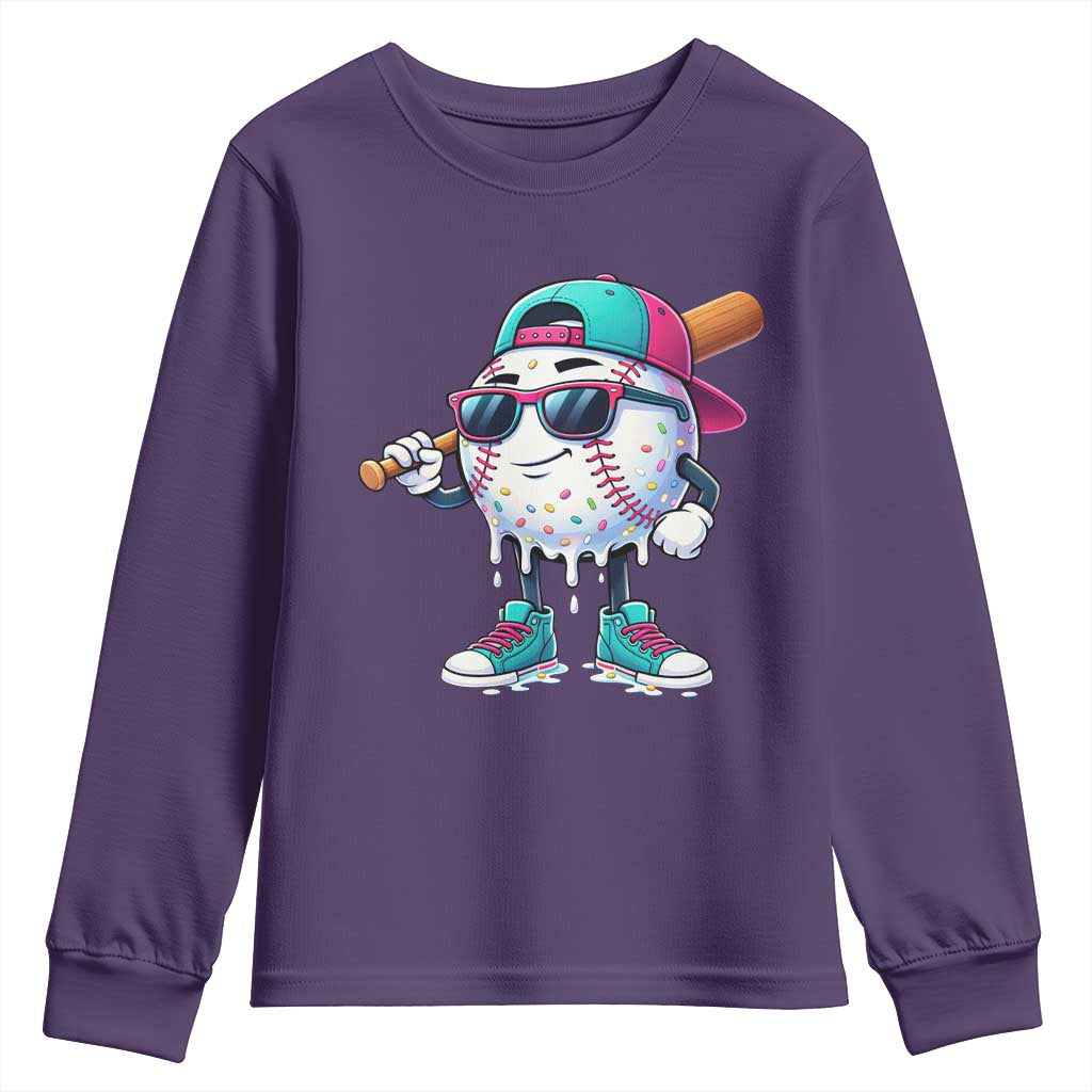 Baseball Life Style Youth Sweatshirt Youth Drip Baseball Boys Kid TS10 Purple Print Your Wear