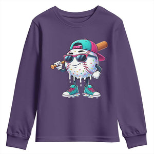 Baseball Life Style Youth Sweatshirt Youth Drip Baseball Boys Kid TS10 Purple Print Your Wear