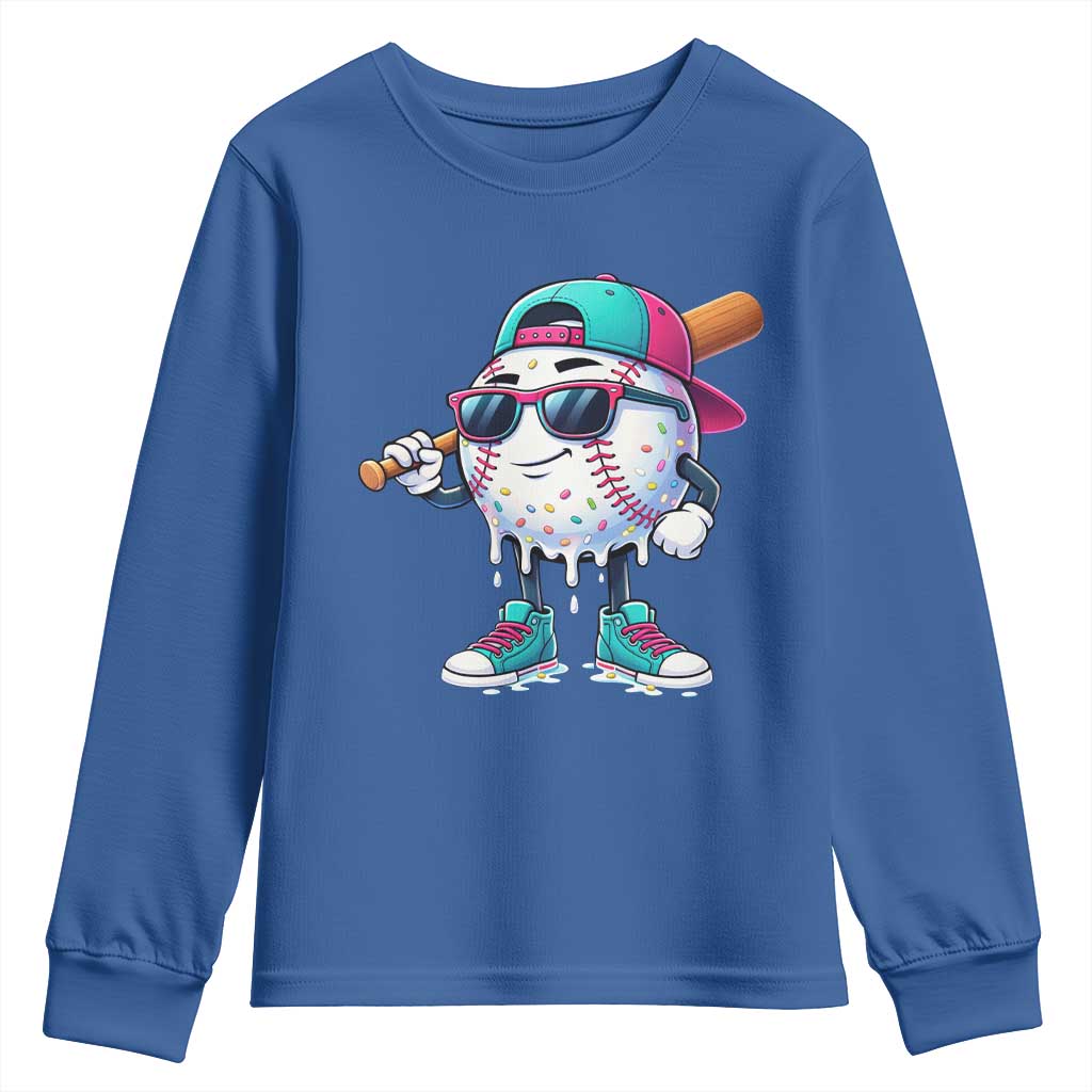Baseball Life Style Youth Sweatshirt Youth Drip Baseball Boys Kid TS10 Royal Blue Print Your Wear