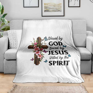 Blessed By God Saved By Jesus Throw Blanket Floral Cross Christian Faith Inspirational TS10 Print Your Wear