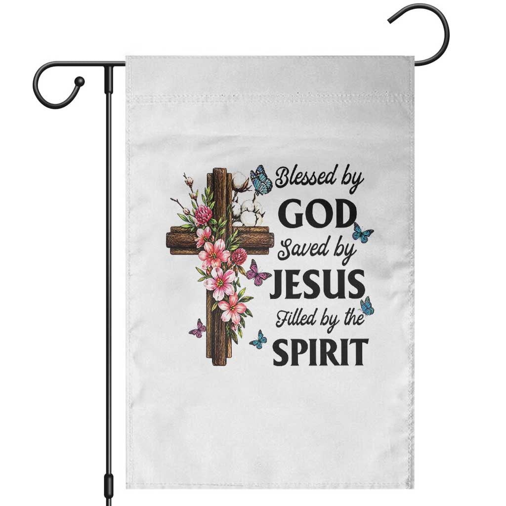 Blessed By God Saved By Jesus Garden Flag Floral Cross Christian Faith Inspirational TS10 White Print Your Wear