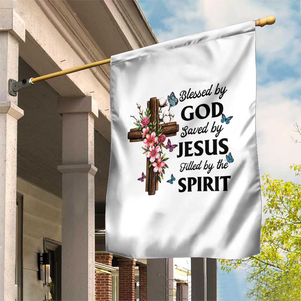 Blessed By God Saved By Jesus Garden Flag Floral Cross Christian Faith Inspirational TS10 Print Your Wear