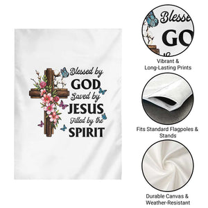 Blessed By God Saved By Jesus Garden Flag Floral Cross Christian Faith Inspirational TS10 Print Your Wear