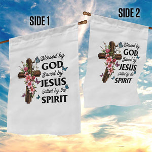 Blessed By God Saved By Jesus Garden Flag Floral Cross Christian Faith Inspirational TS10 Print Your Wear