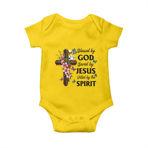 Blessed By God Saved By Jesus Baby Onesie Floral Cross Christian Faith Inspirational TS10 Daisy Print Your Wear