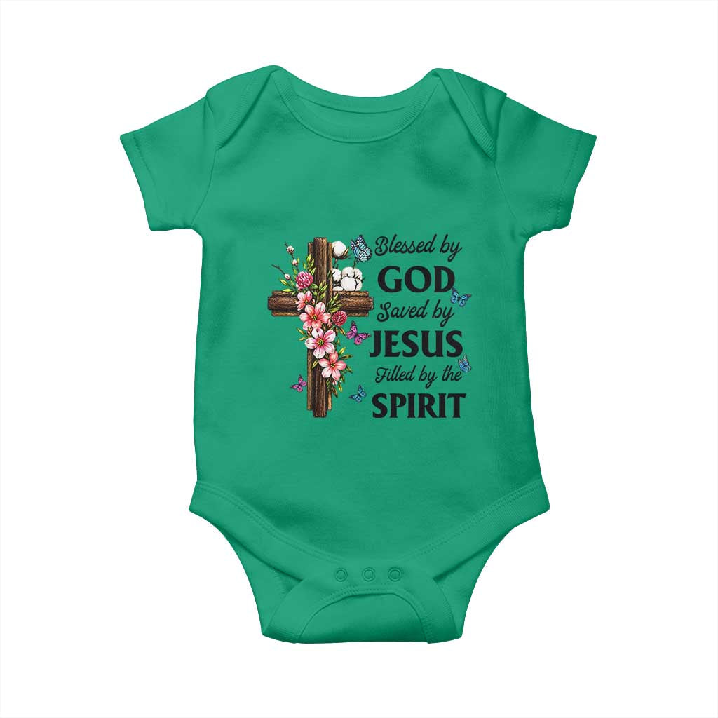 Blessed By God Saved By Jesus Baby Onesie Floral Cross Christian Faith Inspirational TS10 Irish Green Print Your Wear