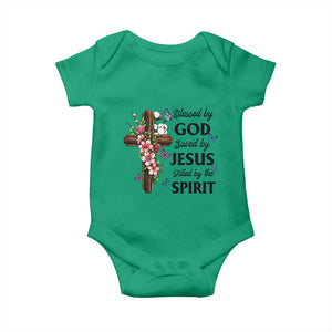 Blessed By God Saved By Jesus Baby Onesie Floral Cross Christian Faith Inspirational TS10 Irish Green Print Your Wear