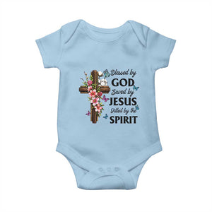 Blessed By God Saved By Jesus Baby Onesie Floral Cross Christian Faith Inspirational TS10 Light Blue Print Your Wear