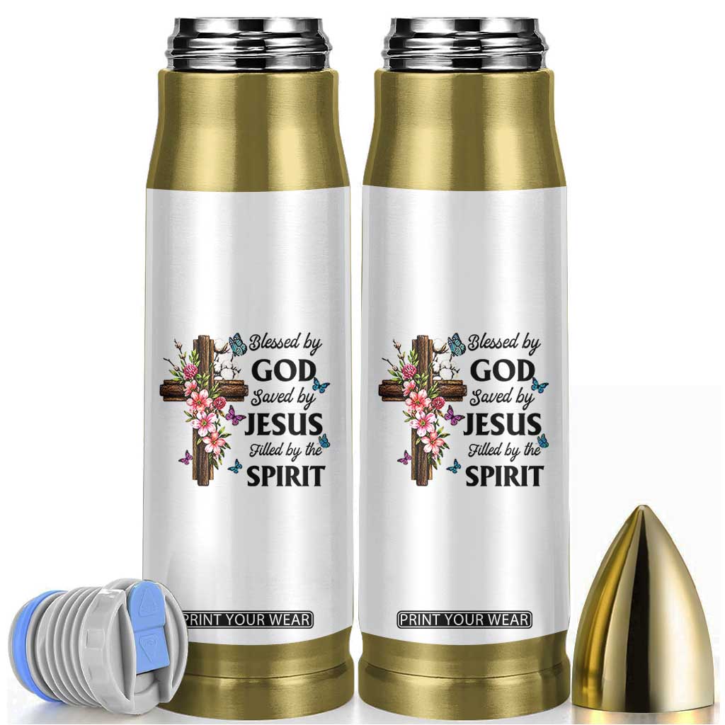 Blessed By God Saved By Jesus Bullet Tumbler Floral Cross Christian Faith Inspirational TS10 White Print Your Wear